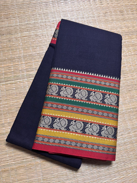 Black Dual Peacock Pure Cotton Saree
