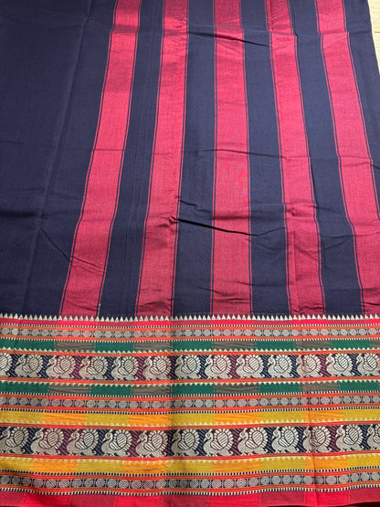 Black Dual Peacock Pure Cotton Saree