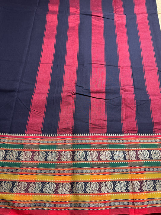 Black Dual Peacock Pure Cotton Saree