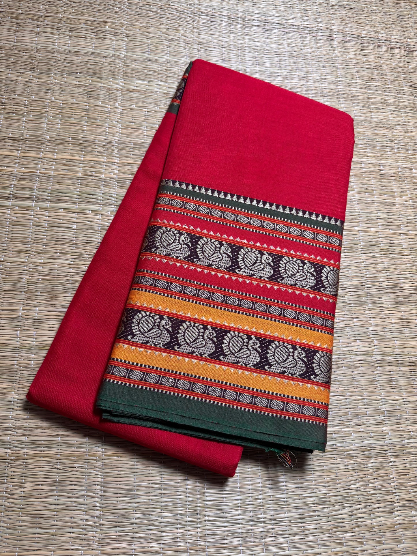 Red Dual Peacock Pure Cotton Saree