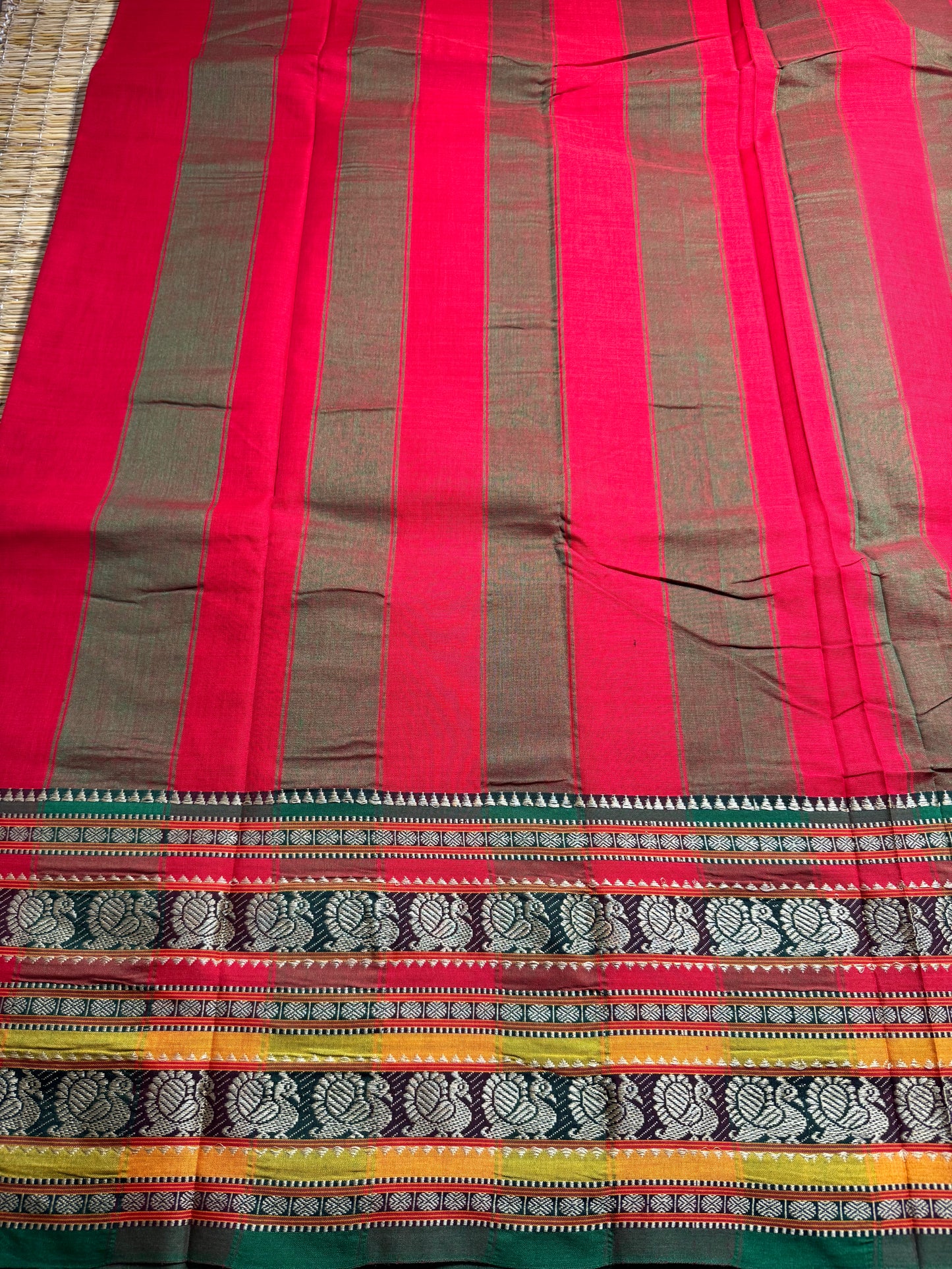 Red Dual Peacock Pure Cotton Saree