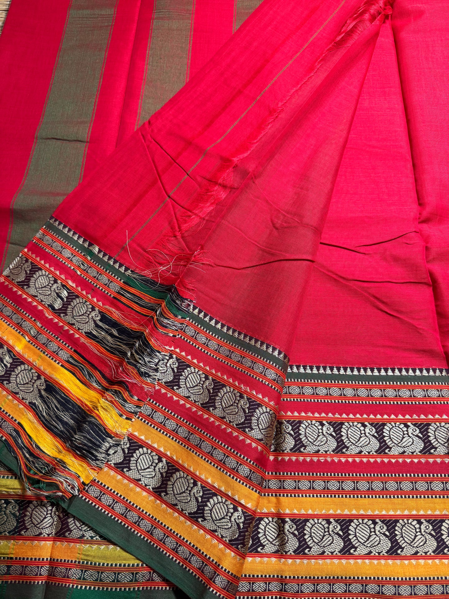 Red Dual Peacock Pure Cotton Saree