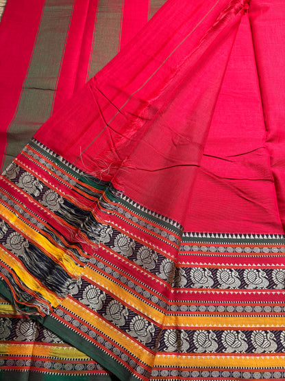 Red Dual Peacock Pure Cotton Saree