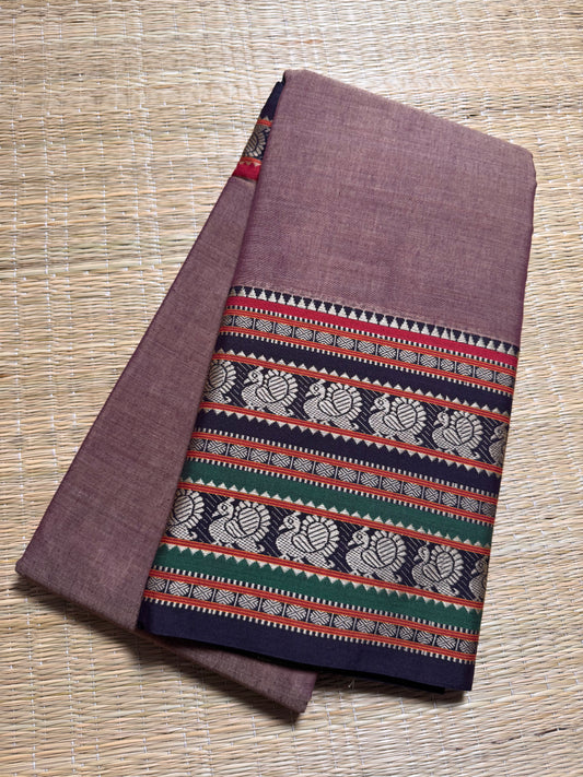 Light Brown Dual Peacock Pure Cotton Saree