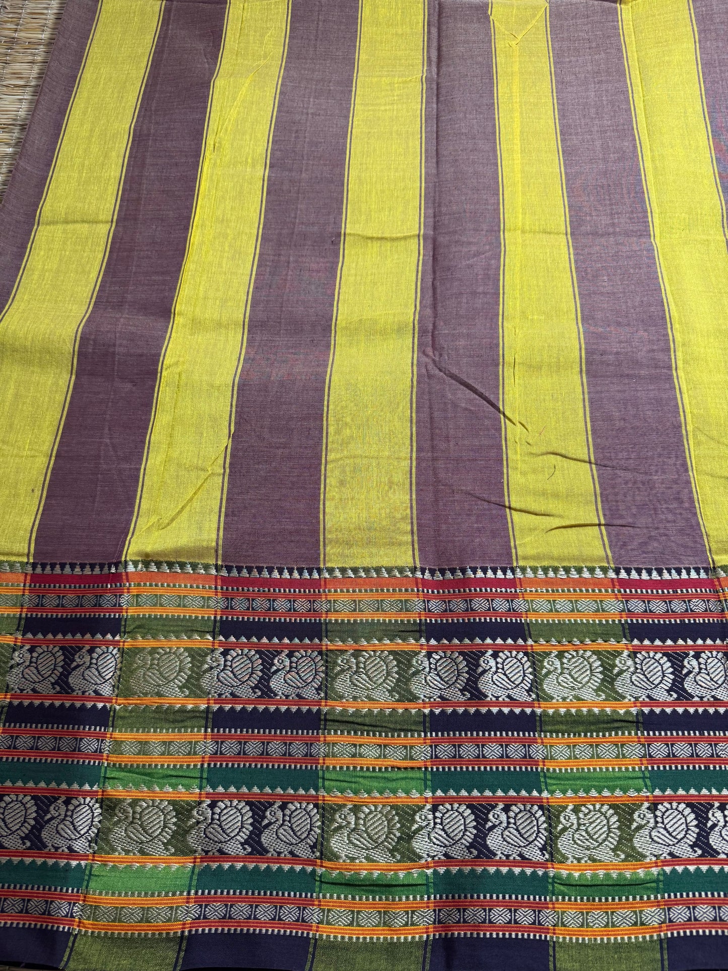 Light Brown Dual Peacock Pure Cotton Saree