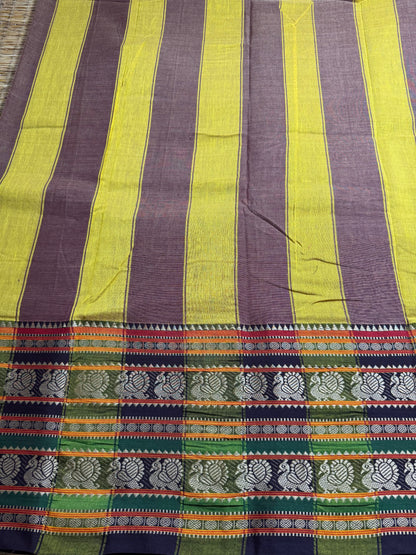 Light Brown Dual Peacock Pure Cotton Saree