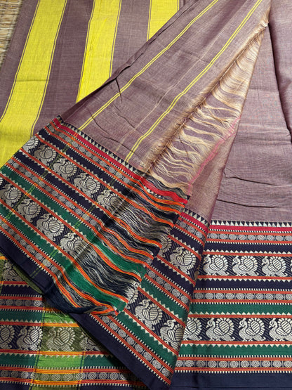 Light Brown Dual Peacock Pure Cotton Saree