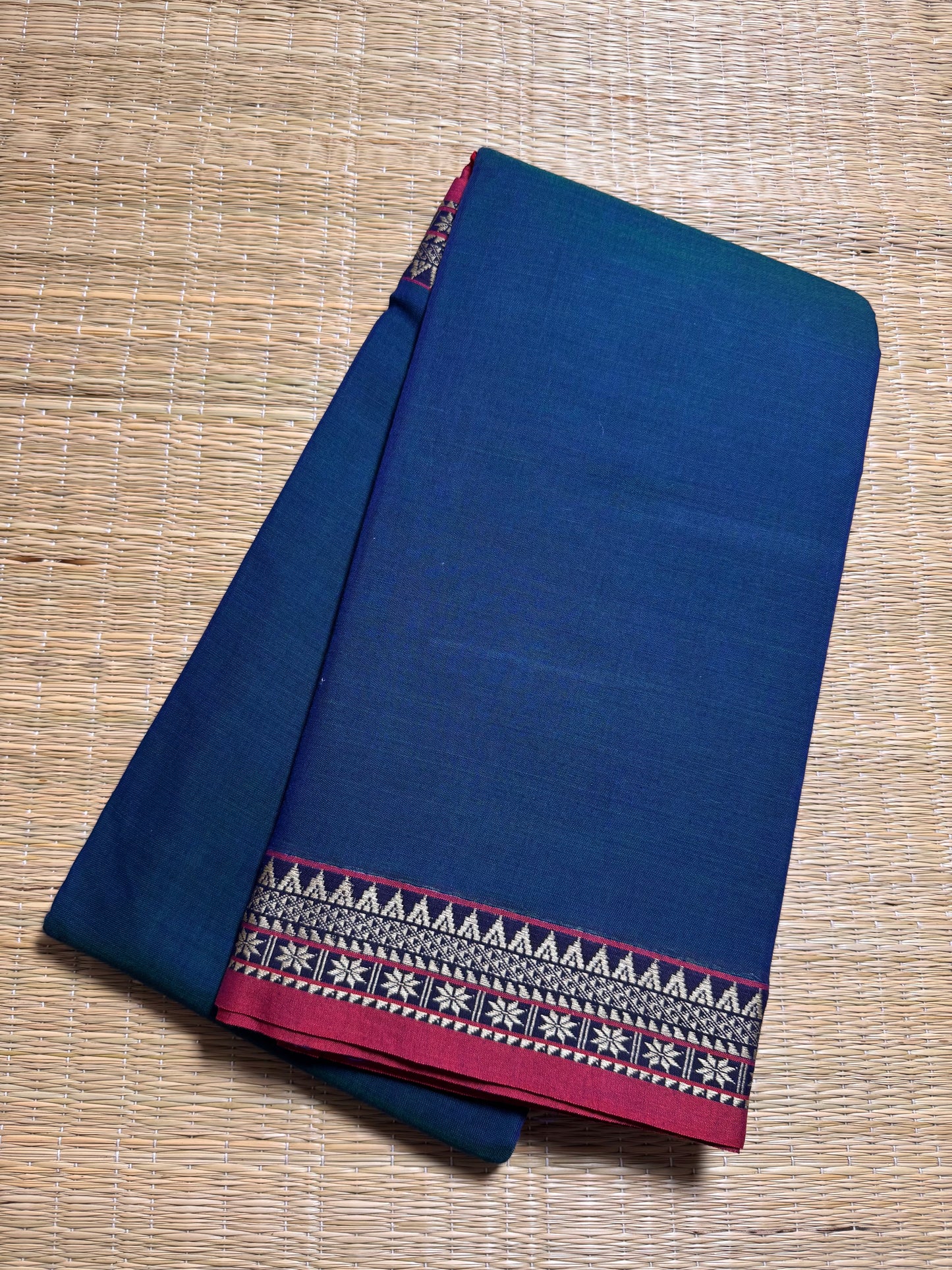 Peacock Blue Pure Cotton Saree (Small Border)