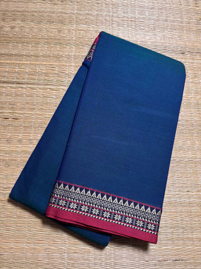 Peacock Blue Pure Cotton Saree (Small Border)