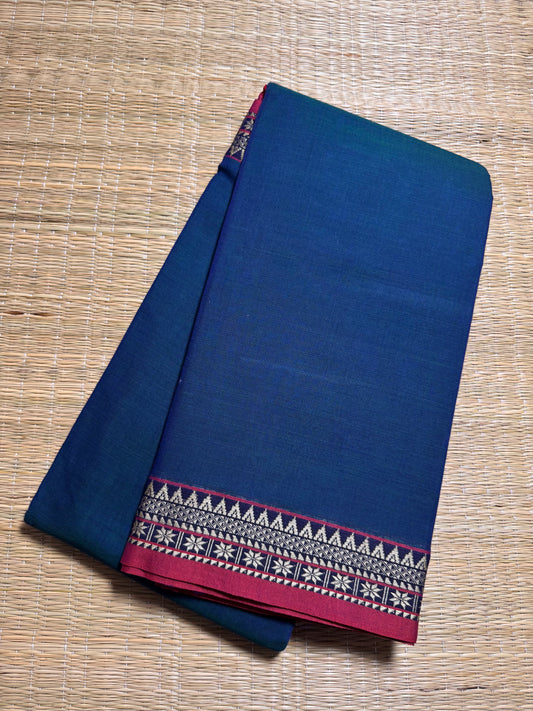 Peacock Blue Pure Cotton Saree (Small Border)