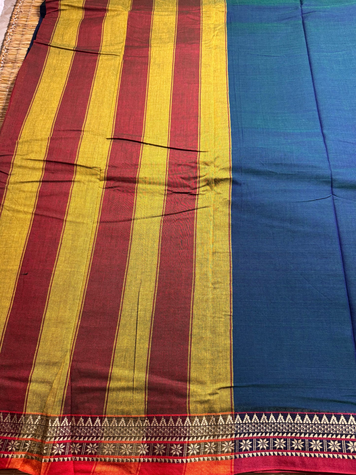 Peacock Blue Pure Cotton Saree (Small Border)