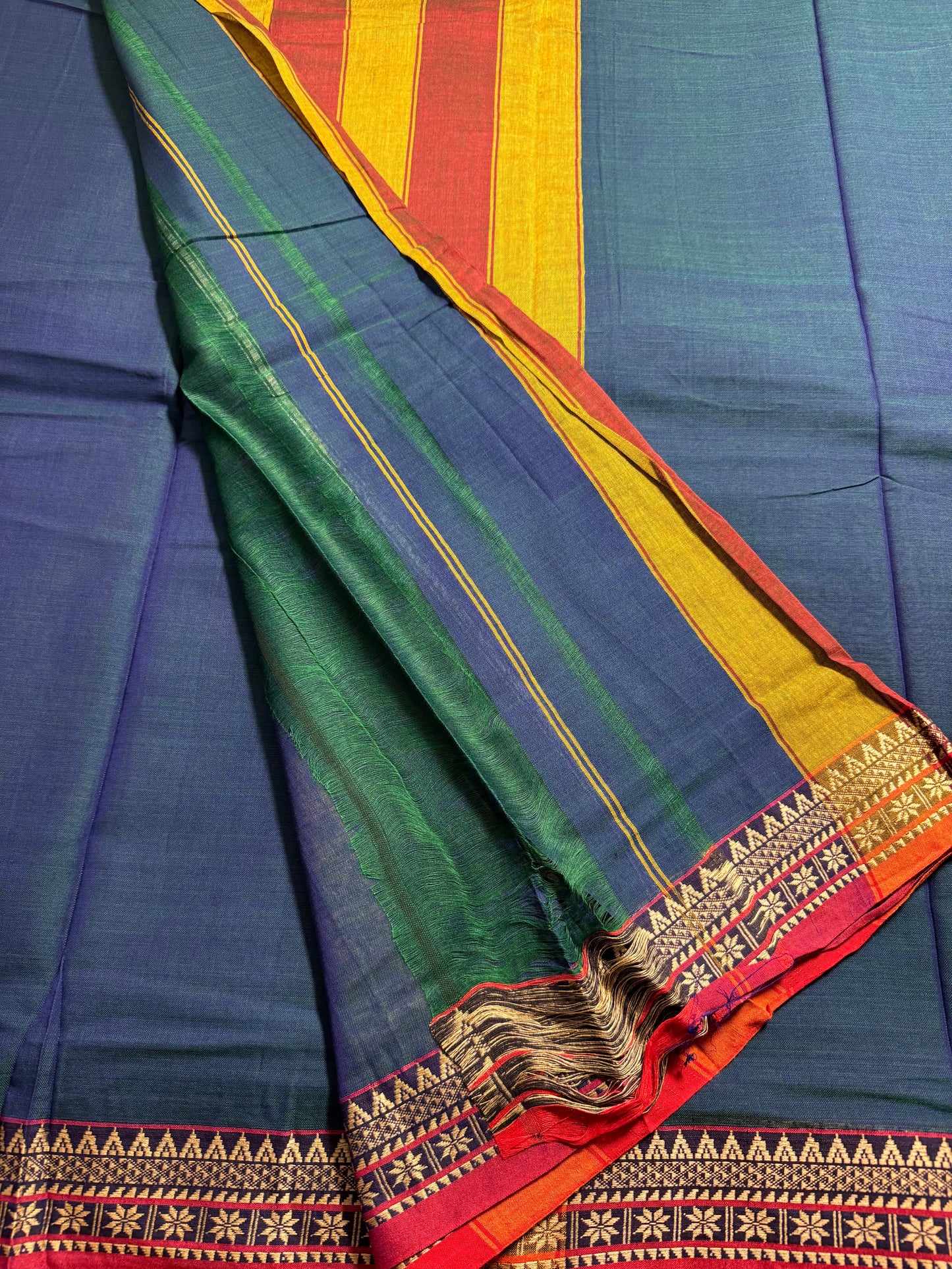 Peacock Blue Pure Cotton Saree (Small Border)