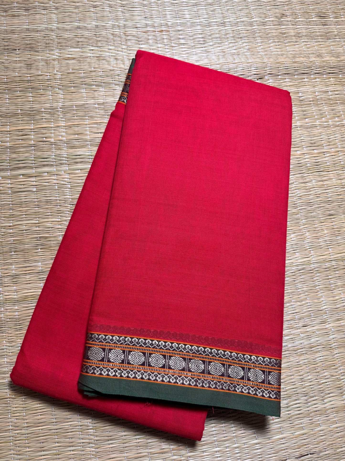 Red Pure Cotton Saree (Small Border)