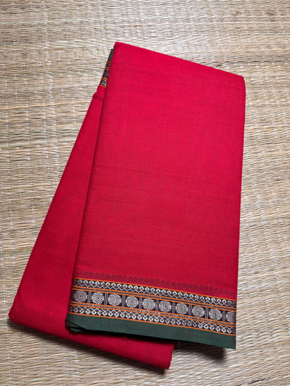 Red Pure Cotton Saree (Small Border)