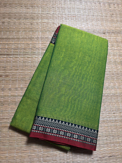 Parrot Green Pure Cotton Saree (Small border)