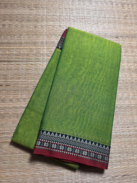 Parrot Green Pure Cotton Saree (Small border)
