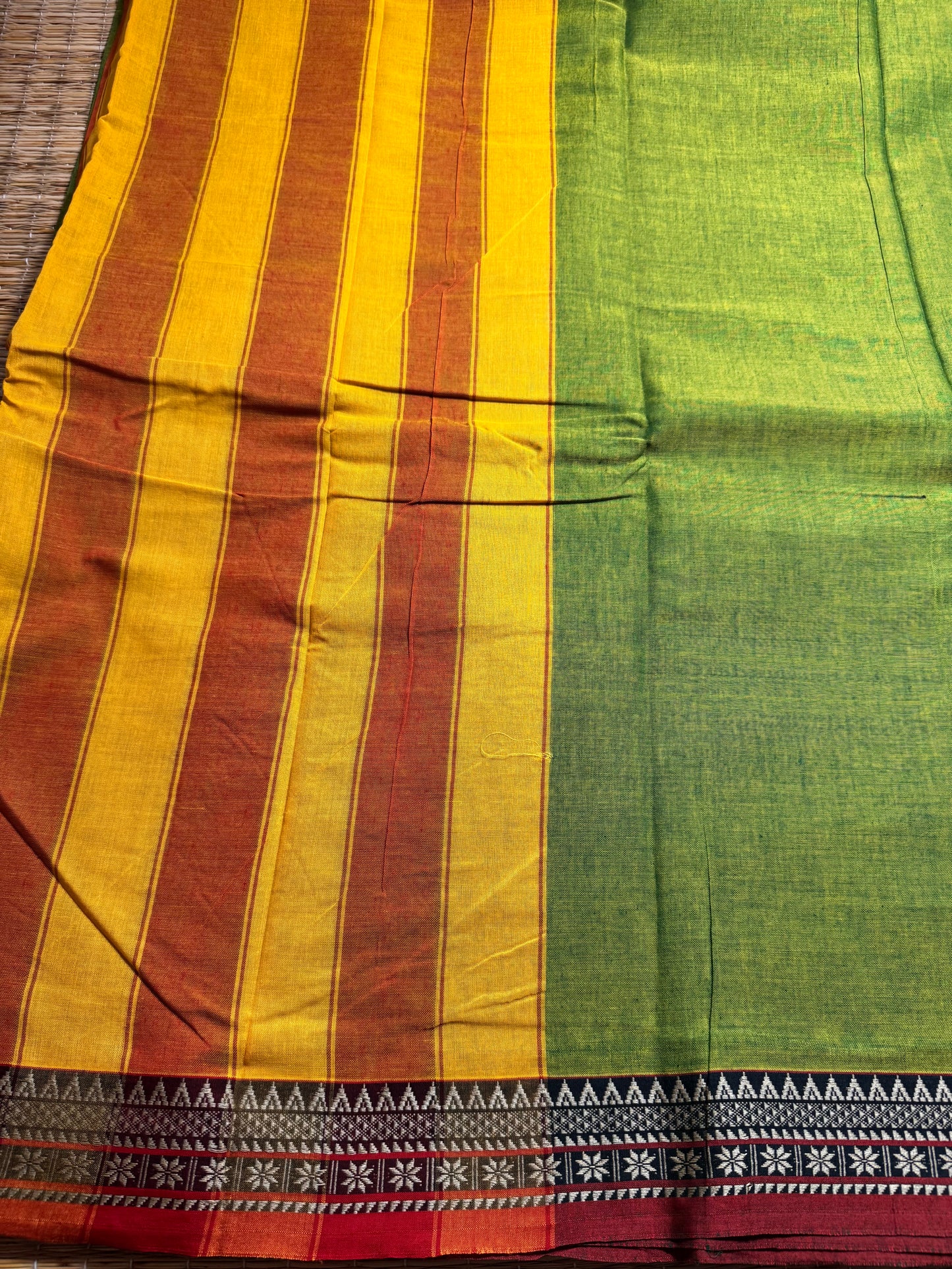 Parrot Green Pure Cotton Saree (Small border)