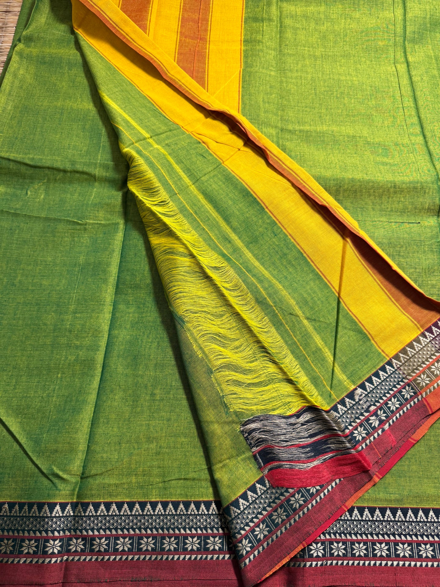 Parrot Green Pure Cotton Saree (Small border)