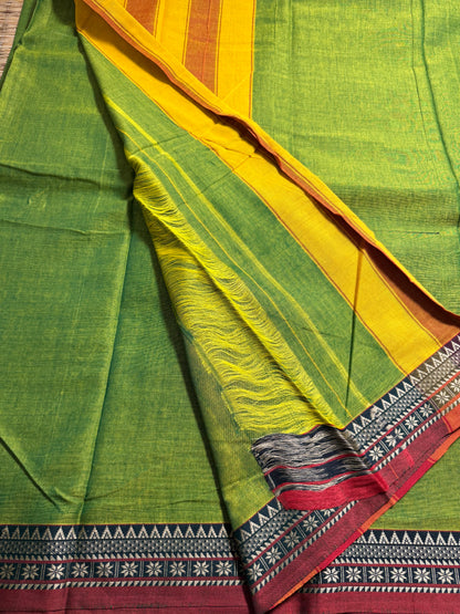 Parrot Green Pure Cotton Saree (Small border)