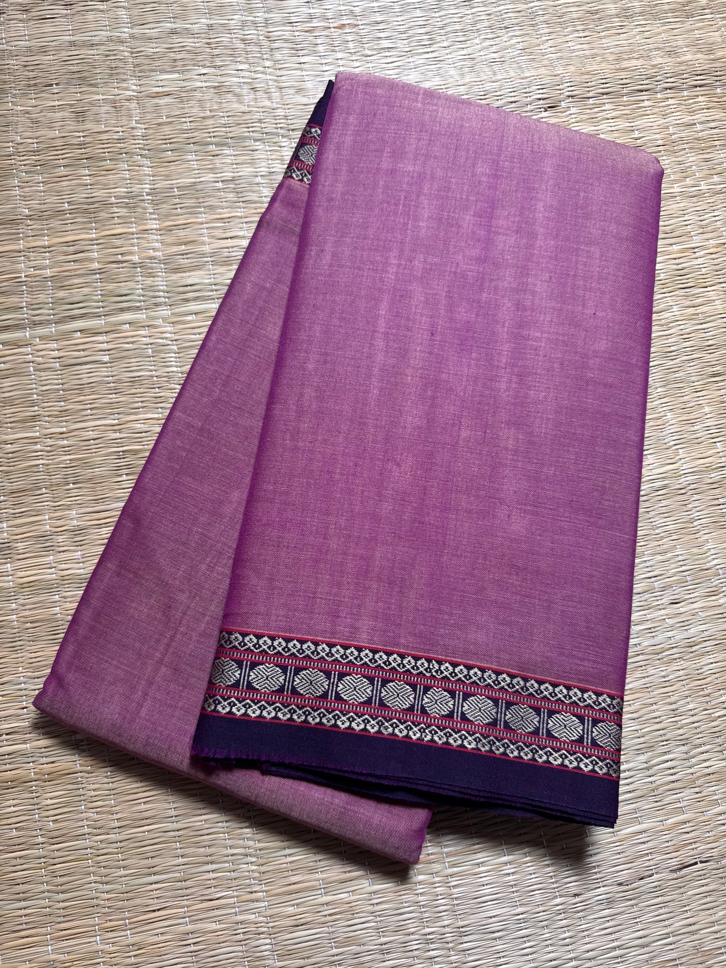 Baby Pink Pure Cotton Saree (Small border)