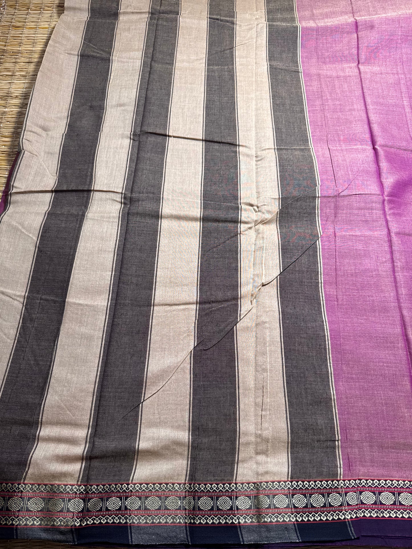Baby Pink Pure Cotton Saree (Small border)