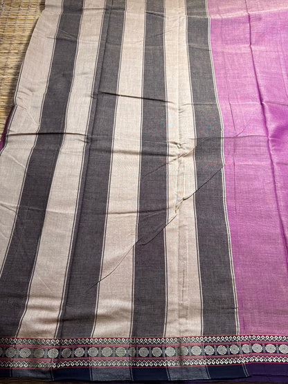 Baby Pink Pure Cotton Saree (Small border)