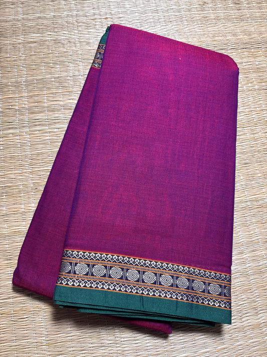 Magenta Pink Pure Cotton Saree (Small border)