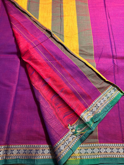 Magenta Pink Pure Cotton Saree (Small border)