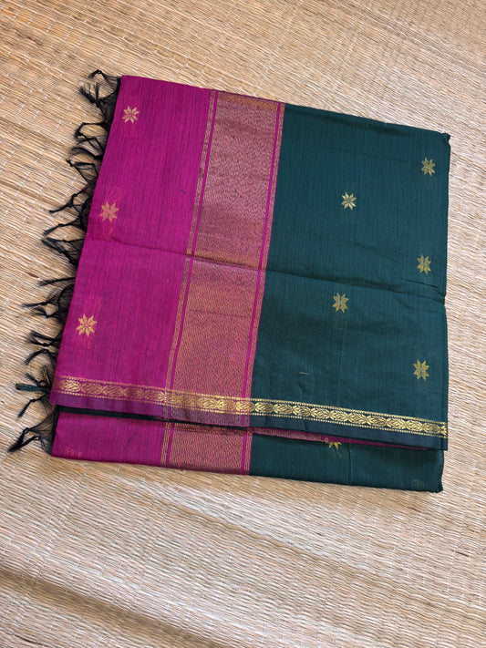 Green-Pink Maheshwari Cotton Saree