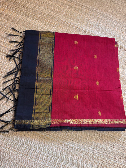 Red-Black Maheshwari Cotton Saree