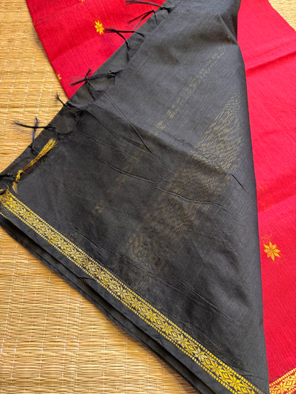 Red-Black Maheshwari Cotton Saree