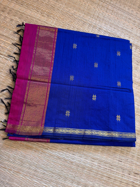 Blue-Pink Maheshwari Cotton Saree