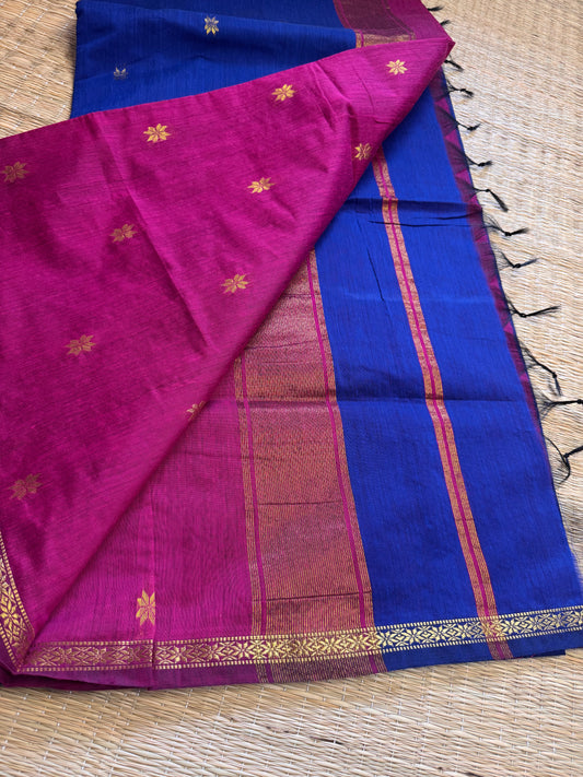 Blue-Pink Maheshwari Cotton Saree