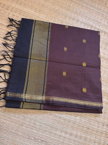 Brown-Black Maheshwari Cotton Saree