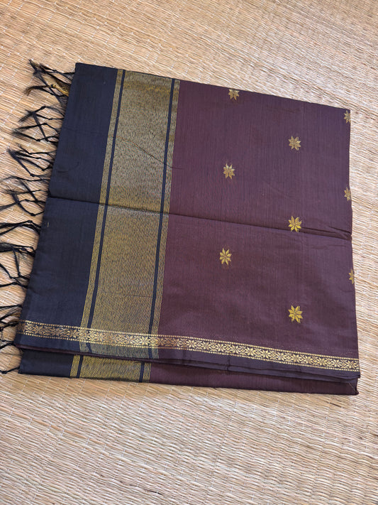 Brown-Black Maheshwari Cotton Saree