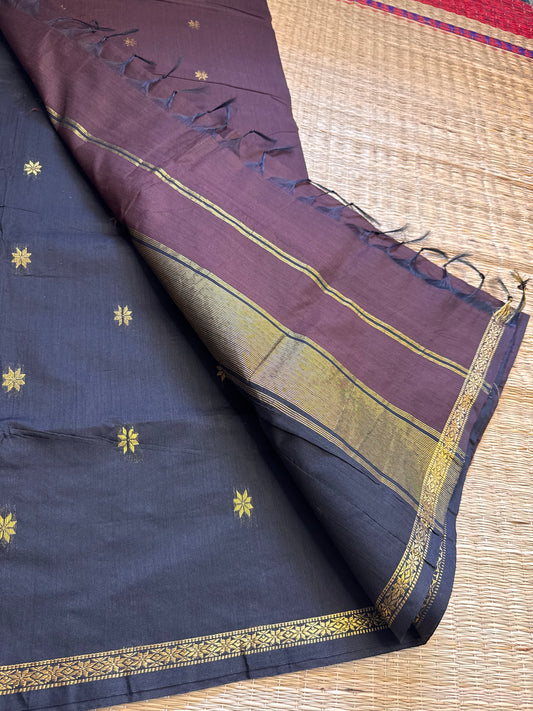 Brown-Black Maheshwari Cotton Saree