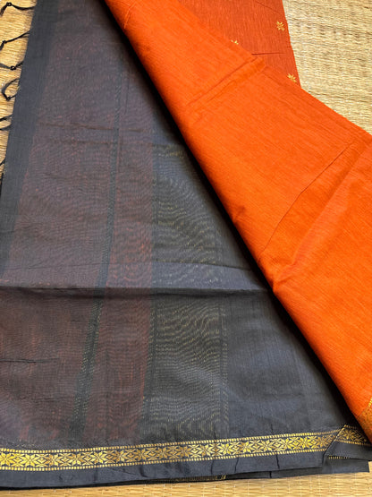 Orange-Black Maheshwari Cotton Saree