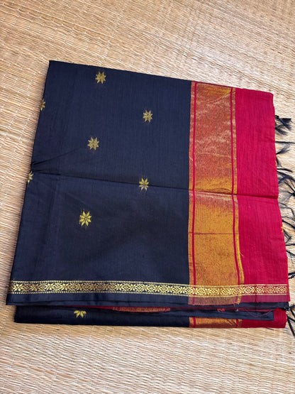 Black-Red Maheshwari Cotton Saree