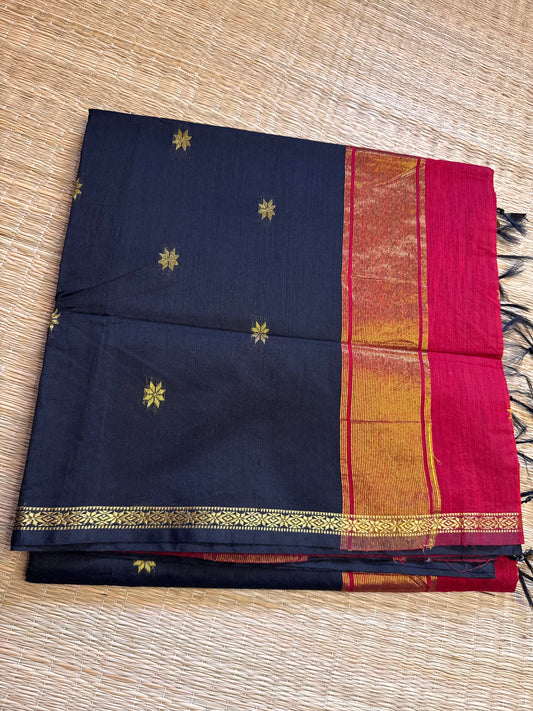 Black-Red Maheshwari Cotton Saree