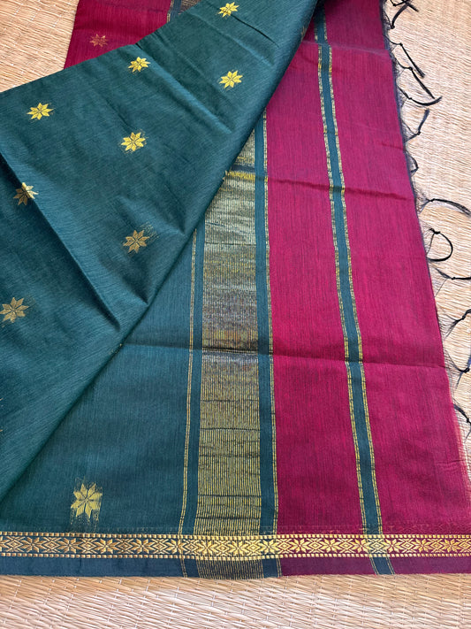 Maroon-Green Maheshwari Cotton Saree