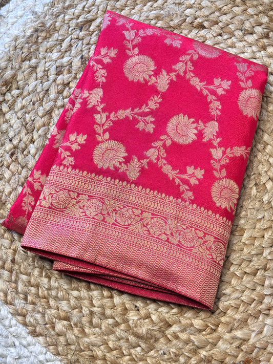 Peach Pink Jaal Pattern Soft Georgette