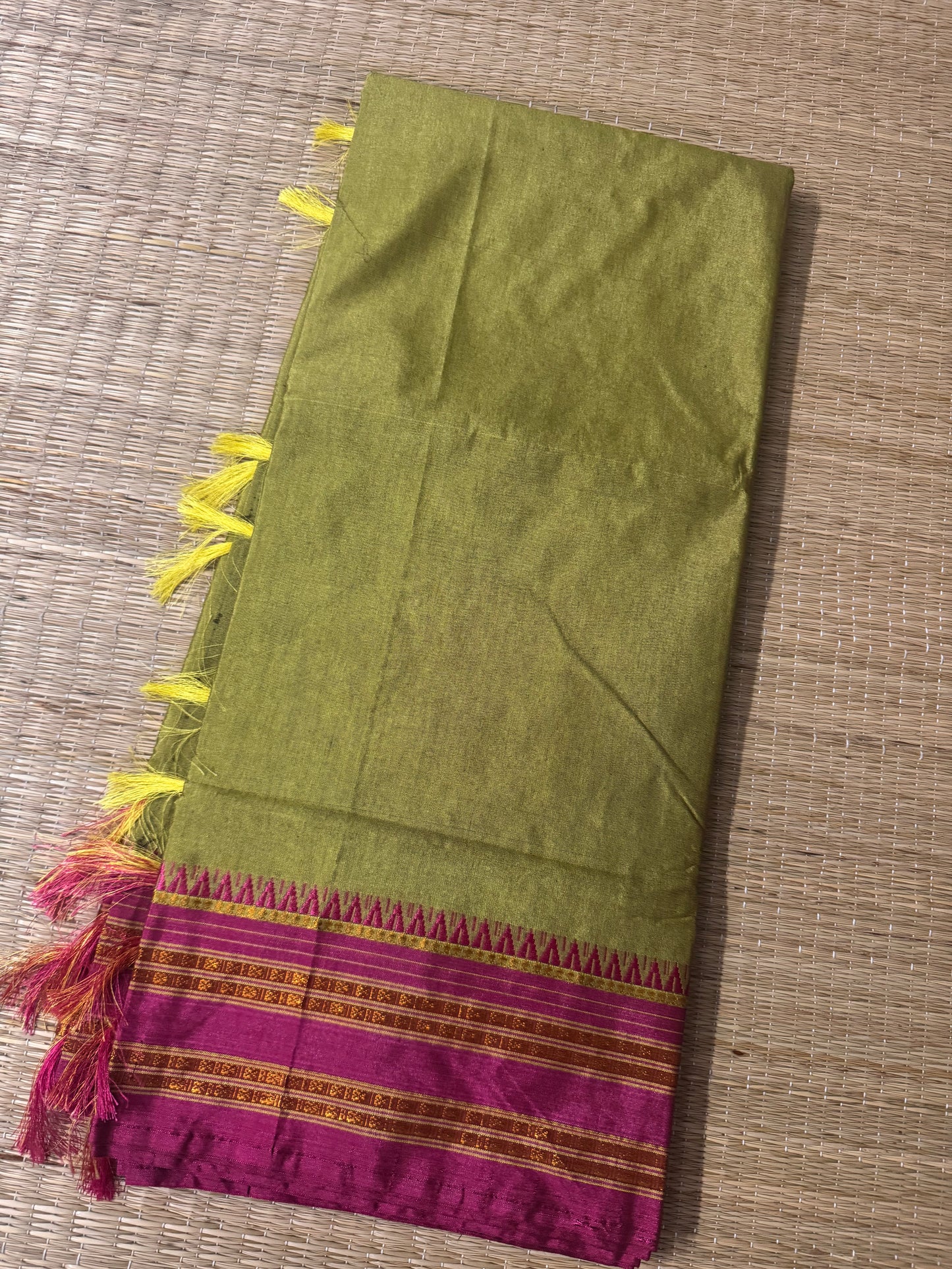 Parrot Green Viscose ilkal Cotton Saree