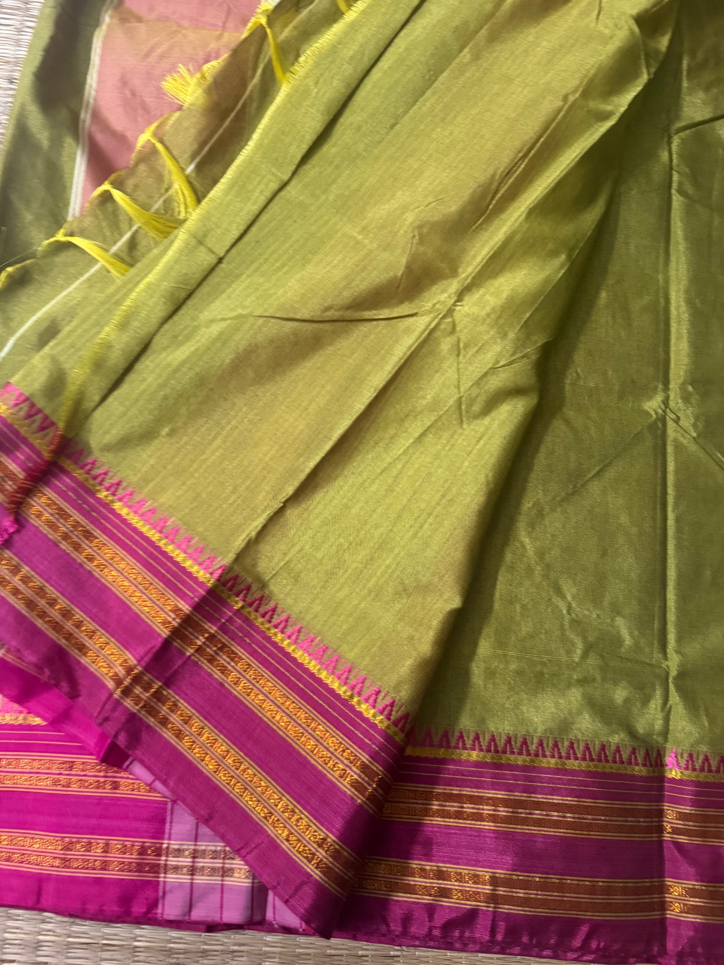 Parrot Green Viscose ilkal Cotton Saree