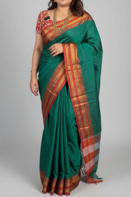 Bottle Green Viscose ilkal Cotton Saree