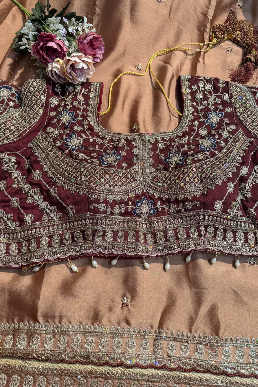 Copper Brown Fancy Saree with Ready Blouse