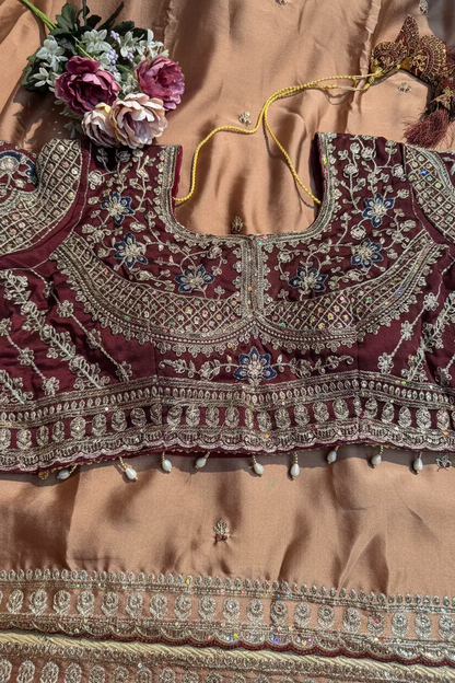 Copper Brown Fancy Saree with Ready Blouse