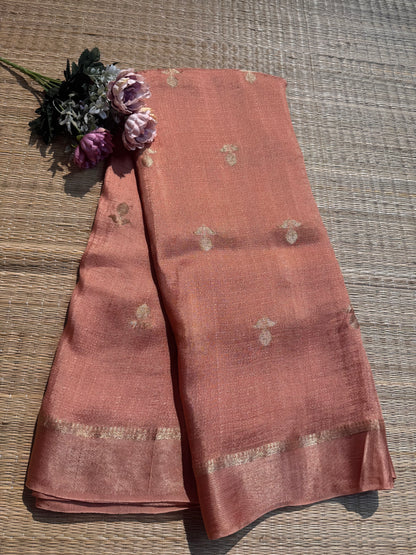 Peach Jute Viscose Saree