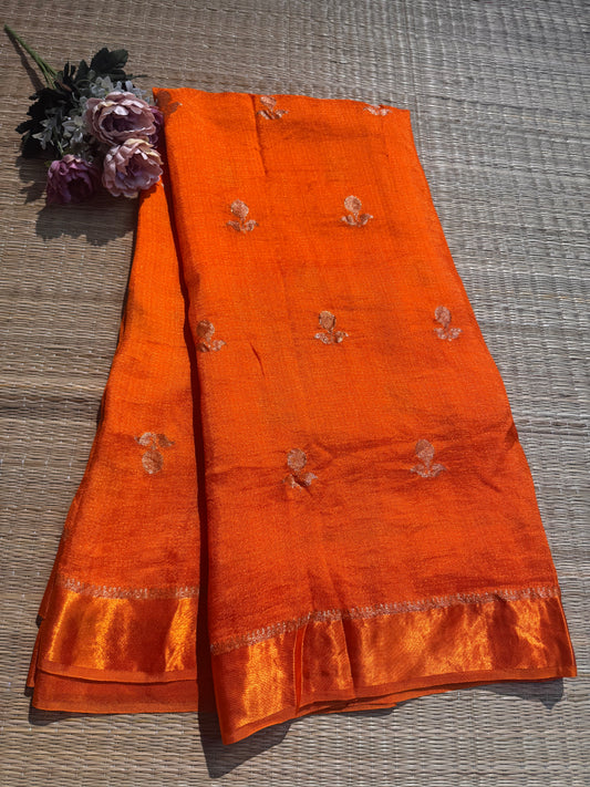 Bright Orange Jute Viscose Saree
