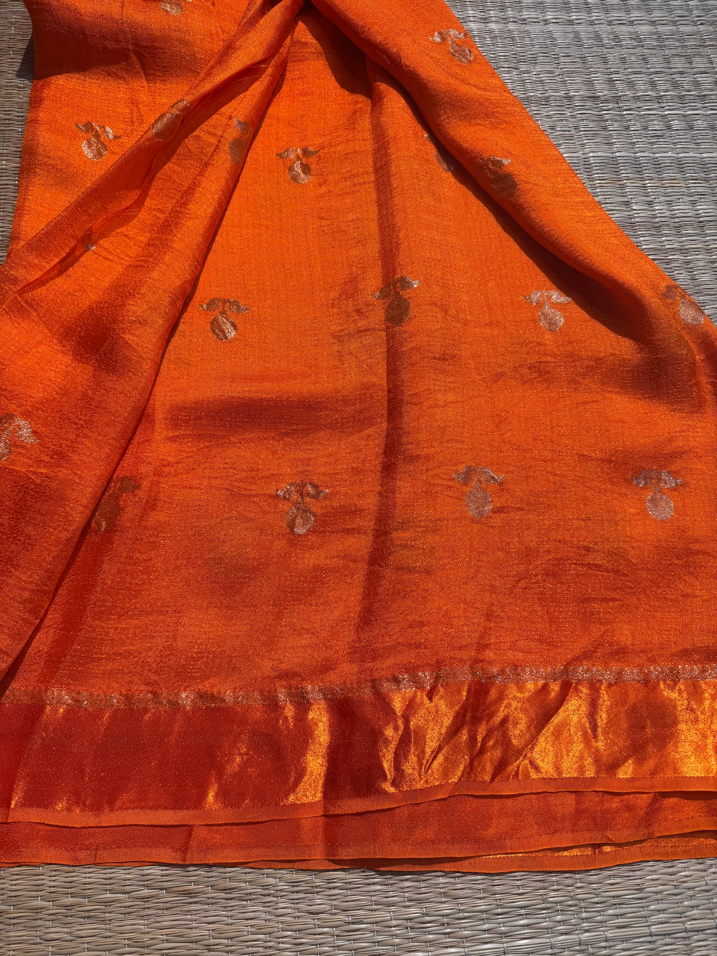 Bright Orange Jute Viscose Saree