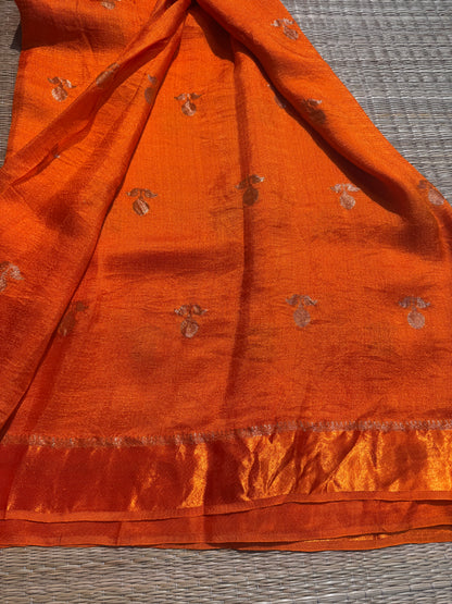 Bright Orange Jute Viscose Saree